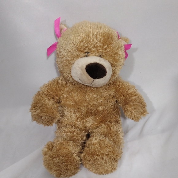 EUC Build A Bear Brown Bear With Pink Bows 2012 - Picture 1 of 8